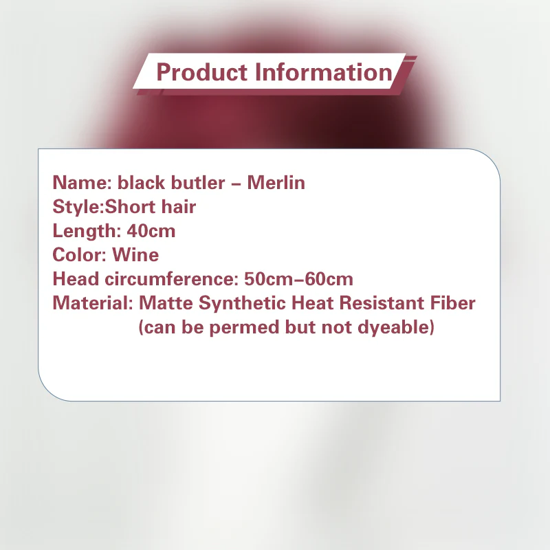 Uwowo Anime Black Butler Mey Rin Cosplay Wig Short Wine Hair - Image 4