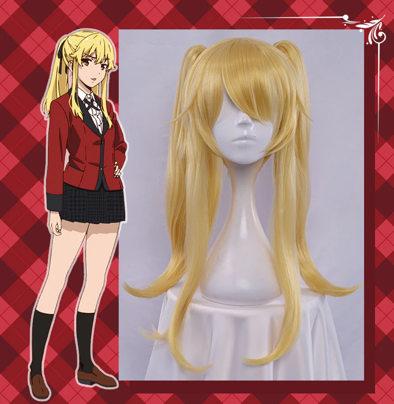 【Pre-sale】Uwowo Anime Kakegurui Cosplay Wig 55cm Yellow Long Hair with Two Ponytail