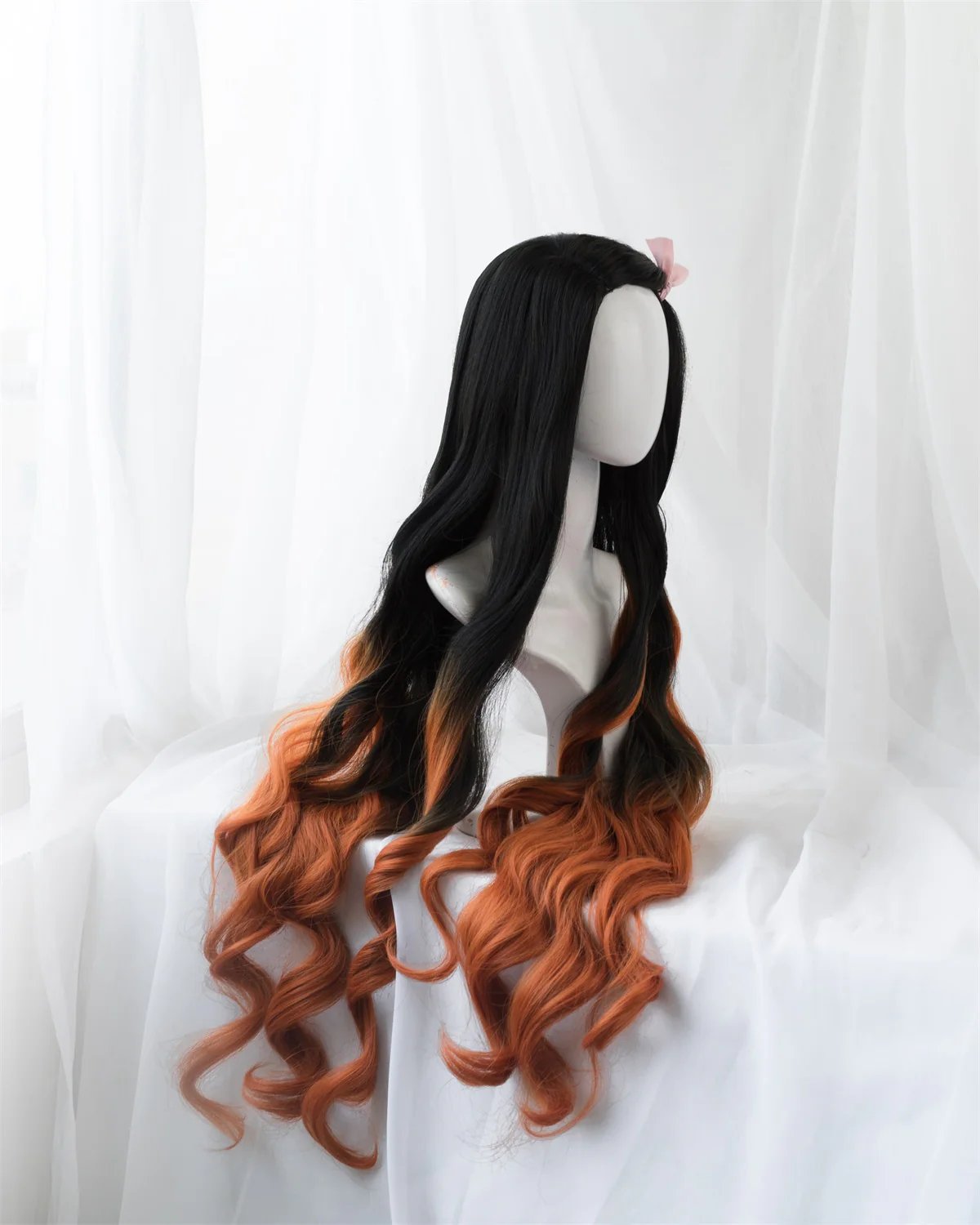 Uwowo Anime Nezuko Cosplay Wig 95cm Long Wavy Black Orange Gradient Wig - Image 3