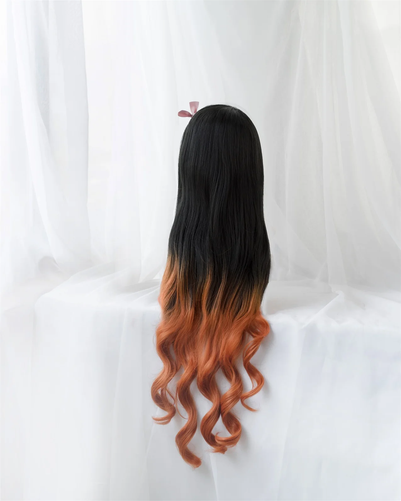 Uwowo Anime Nezuko Cosplay Wig 95cm Long Wavy Black Orange Gradient Wig - Image 4