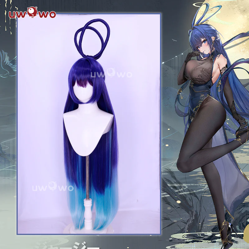 Uwowo Azur Lane New Jersey Dancing in the Moonlight Gown Boudoir Cosplay Wig Long Blue Hair - Image 2