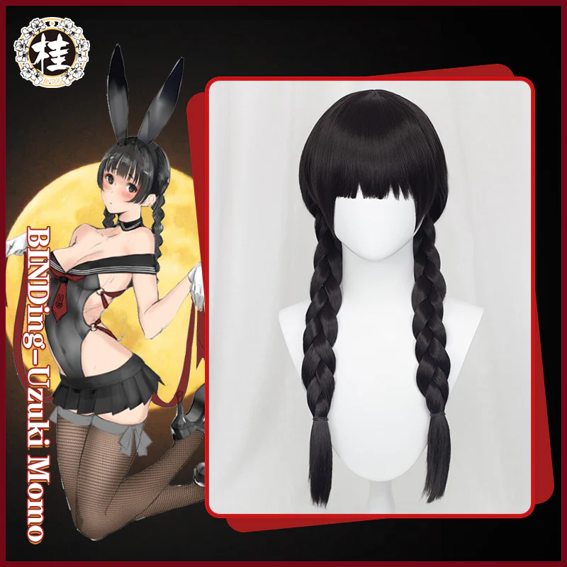 Uwowo BINDing Uzuki Momo 卯月桃子 Cosplay Wig 65cm Black Braids Hair
